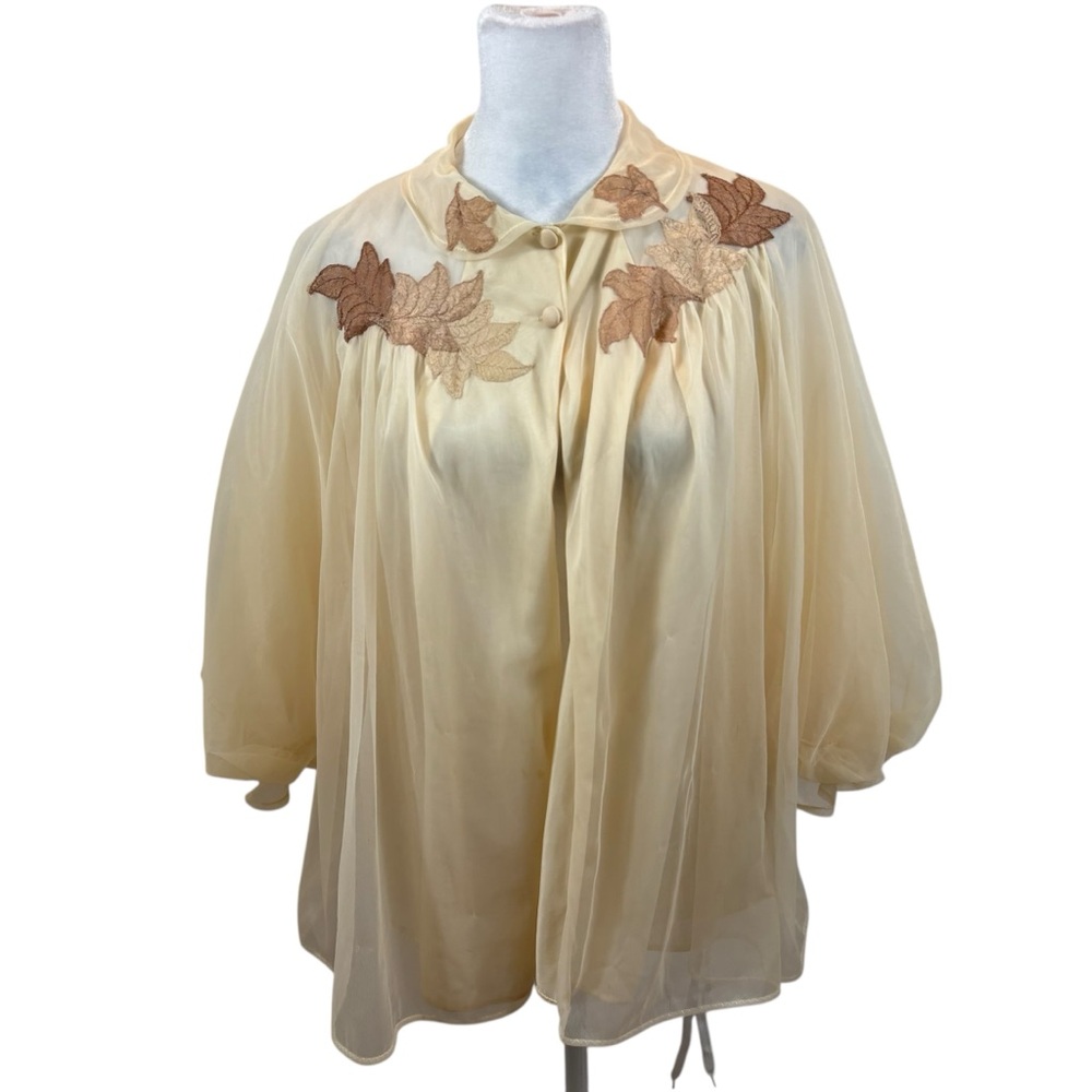 Rare Vintage Van Raalte‎ Double Layer Chiffon Nylon Embroidered Blouse Small